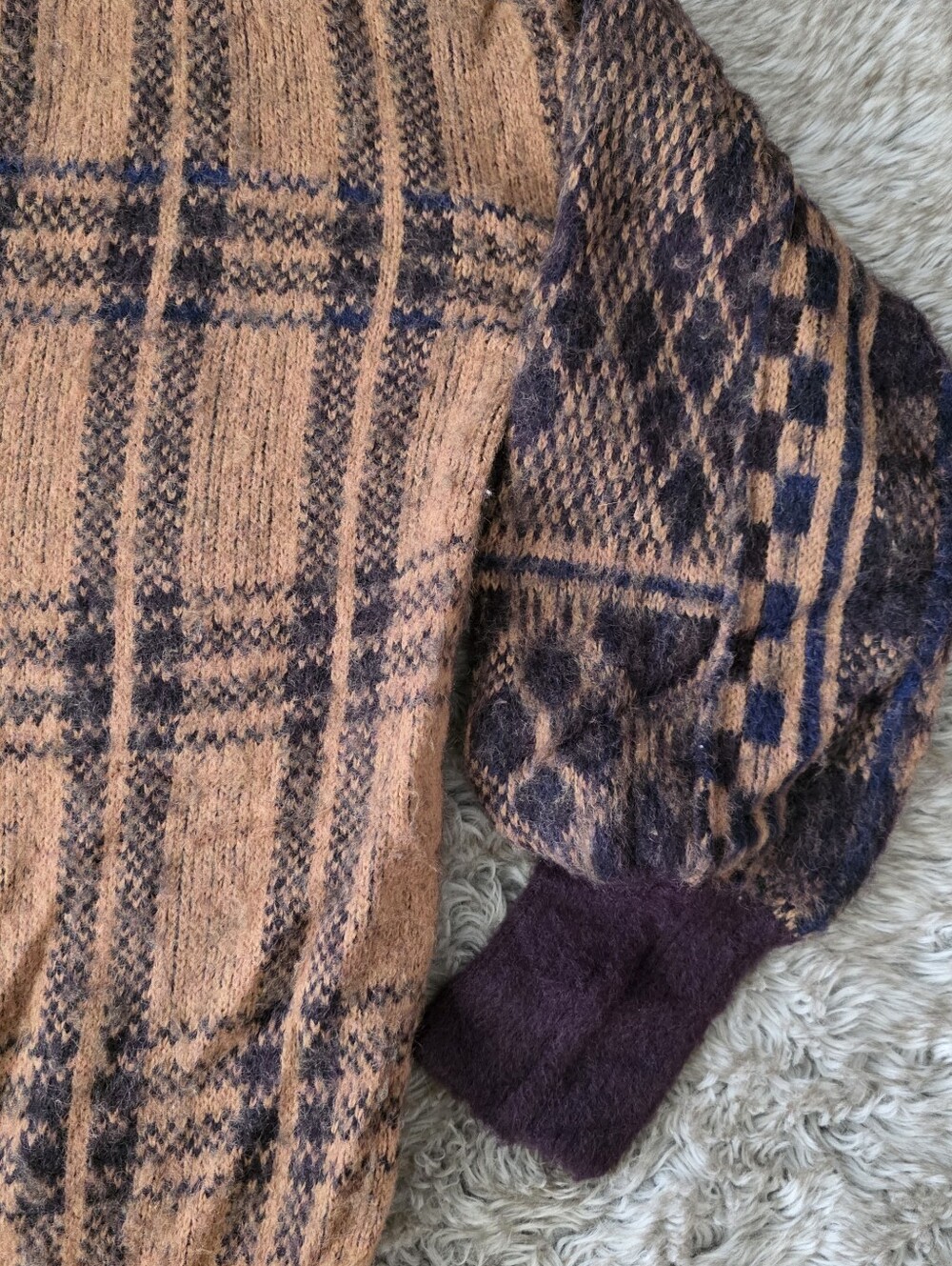 Free People Sepia Plaid Cardigan Brown Half And Half Women's Size Medium - Picture 4 of 11